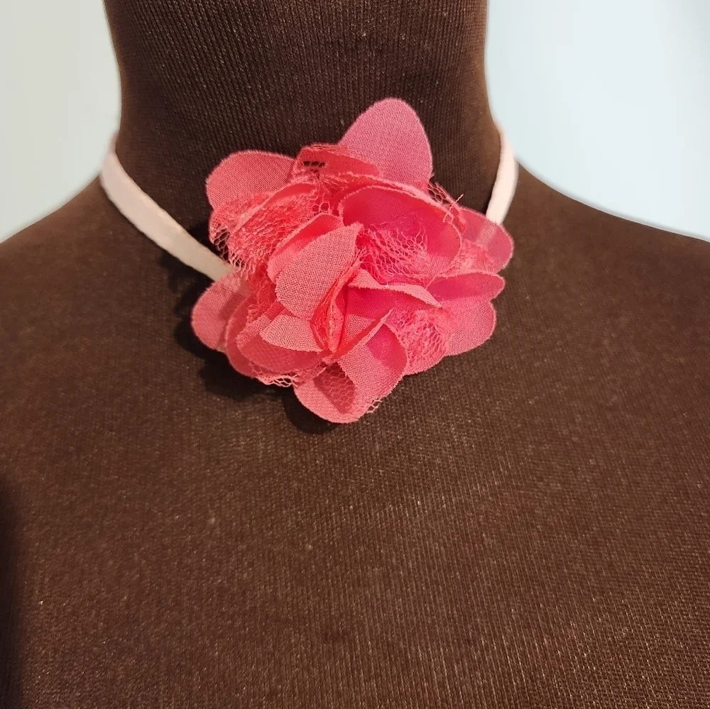 Hand Crafted Flower Choker Necklace Floral Choker Dark Pink Light Pink
